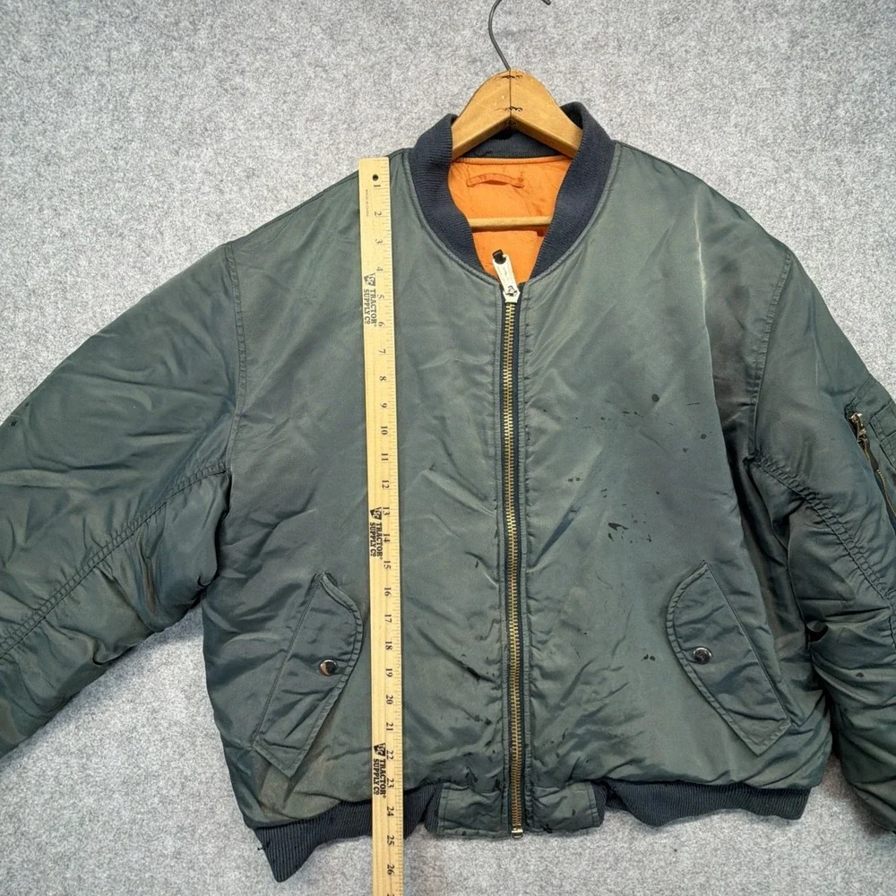 Alpha Industries MA-1 Bomber Jacket Green Mens Size XL Vintage Splatter